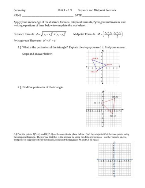 The Distance Formula Worksheets Wi Geometry Distance And — db-excel.com